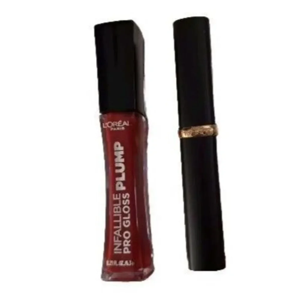 (Set of 2) L'Oreal Infallible Gloss Plump Lip Gloss & Matte Lipstick -Ruby Sheer